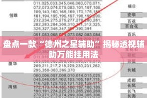 盘点一款“德州之星辅助”揭秘透视辅助万能挂用法
