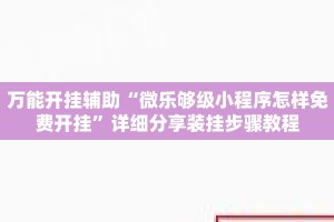 万能开挂辅助“微乐够级小程序怎样免费开挂”详细分享装挂步骤教程