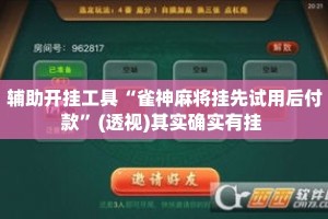 辅助开挂工具“雀神麻将挂先试用后付款”(透视)其实确实有挂 