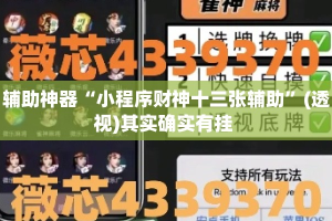 辅助神器“小程序财神十三张辅助”(透视)其实确实有挂 