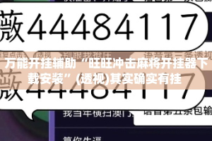 万能开挂辅助“旺旺冲击麻将开挂器下载安装”(透视)其实确实有挂 