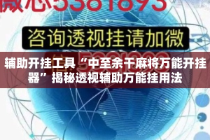 辅助开挂工具“中至余干麻将万能开挂器”揭秘透视辅助万能挂用法