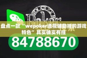 盘点一款“wepoker透视辅助挂的游戏特色”其实确实有挂