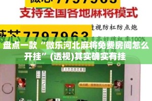 盘点一款“微乐河北麻将免费房间怎么开挂”(透视)其实确实有挂 