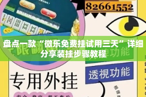 盘点一款“微乐免费挂试用三天”详细分享装挂步骤教程