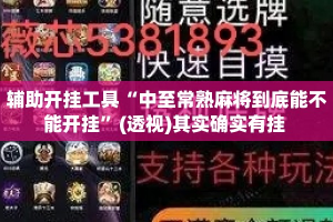 辅助开挂工具“中至常熟麻将到底能不能开挂”(透视)其实确实有挂 