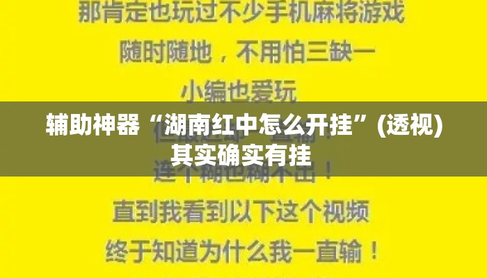 辅助神器“湖南红中怎么开挂	”(透视)其实确实有挂 