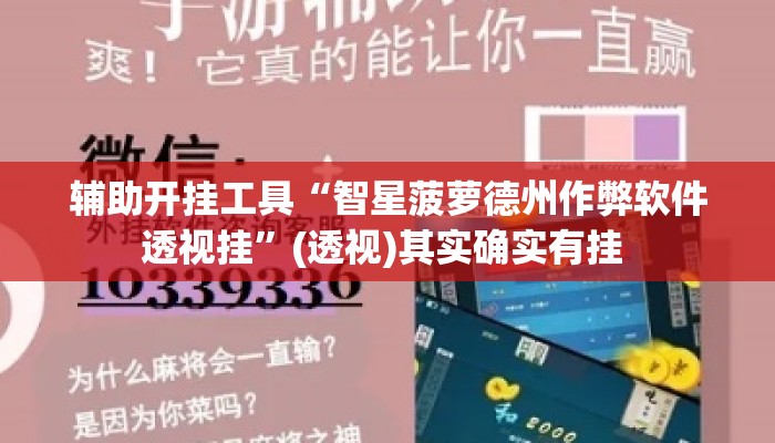 辅助开挂工具“智星菠萝德州作弊软件透视挂	”(透视)其实确实有挂 