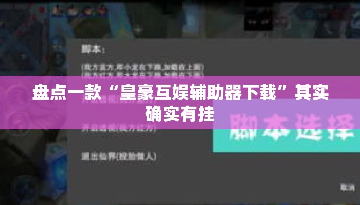 盘点一款“皇豪互娱辅助器下载”其实确实有挂