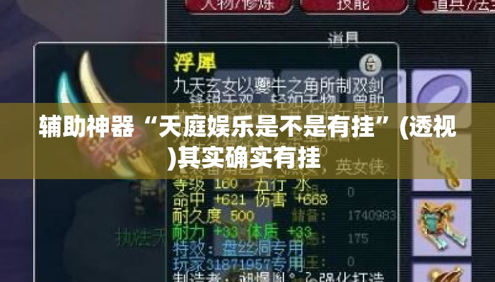 辅助神器“天庭娱乐是不是有挂”(透视)其实确实有挂 