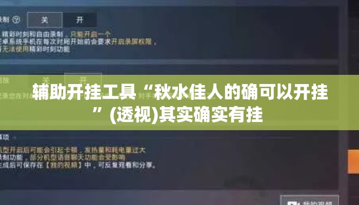 辅助开挂工具“秋水佳人的确可以开挂”(透视)其实确实有挂 