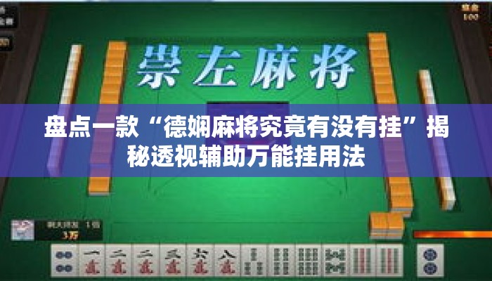 盘点一款“德娴麻将究竟有没有挂”揭秘透视辅助万能挂用法