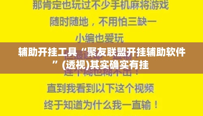 辅助开挂工具“聚友联盟开挂辅助软件”(透视)其实确实有挂 