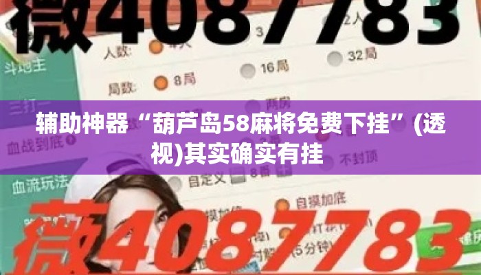 辅助神器“葫芦岛58麻将免费下挂	”(透视)其实确实有挂 