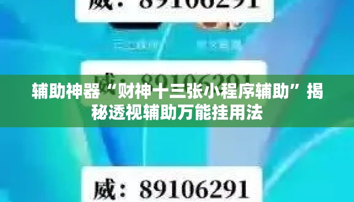 辅助神器“财神十三张小程序辅助	”揭秘透视辅助万能挂用法