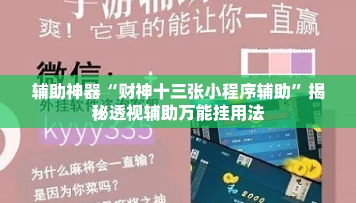 辅助神器“财神十三张小程序辅助”揭秘透视辅助万能挂用法