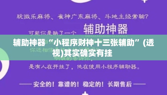 辅助神器“小程序财神十三张辅助”(透视)其实确实有挂 