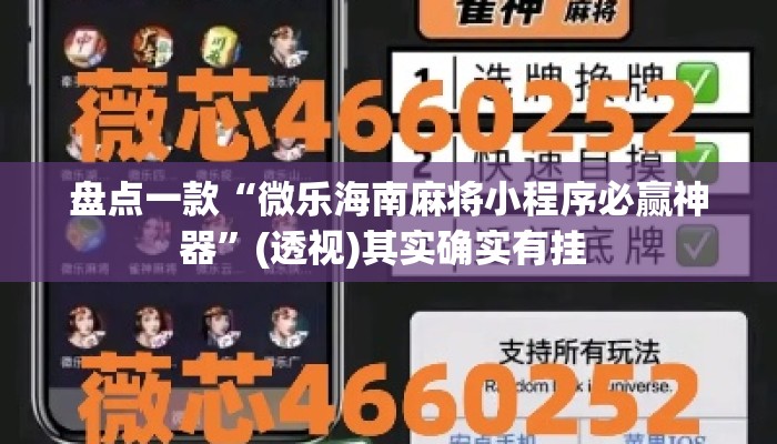 盘点一款“微乐海南麻将小程序必赢神器	”(透视)其实确实有挂 