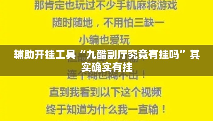 辅助开挂工具“九酷副厅究竟有挂吗	”其实确实有挂