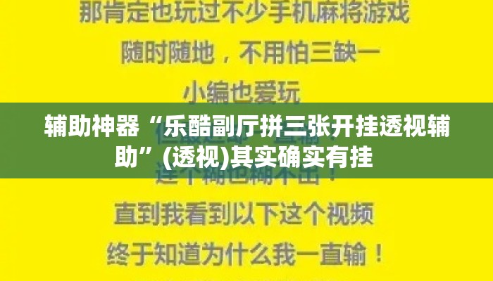 辅助神器“乐酷副厅拼三张开挂透视辅助”(透视)其实确实有挂 