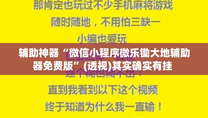 辅助神器“微信小程序微乐锄大地辅助器免费版	”(透视)其实确实有挂 