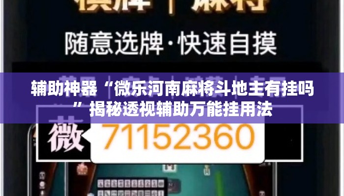 辅助神器“微乐河南麻将斗地主有挂吗	”揭秘透视辅助万能挂用法