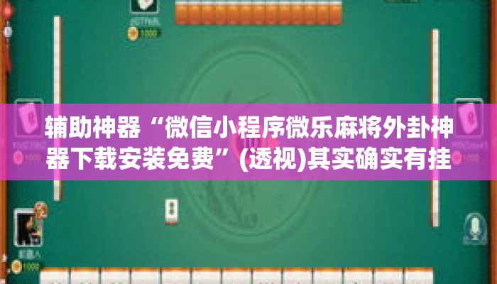 辅助神器“微信小程序微乐麻将外卦神器下载安装免费	”(透视)其实确实有挂 