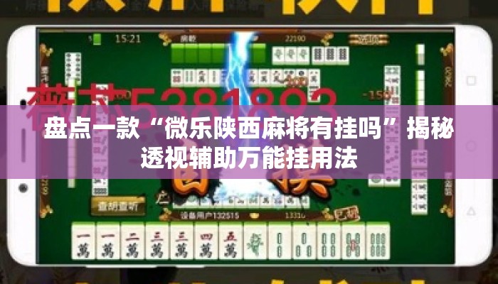 盘点一款“微乐陕西麻将有挂吗”揭秘透视辅助万能挂用法