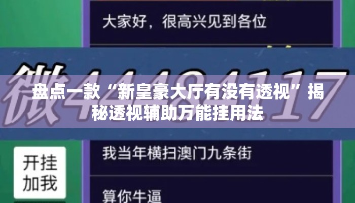盘点一款“新皇豪大厅有没有透视”揭秘透视辅助万能挂用法