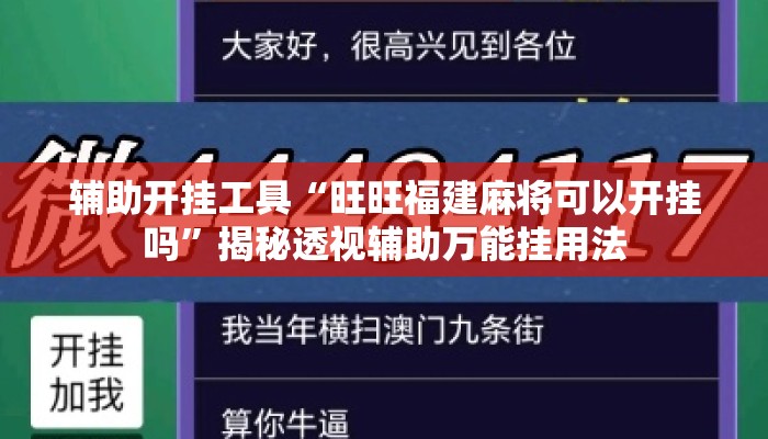 辅助开挂工具“旺旺福建麻将可以开挂吗”揭秘透视辅助万能挂用法