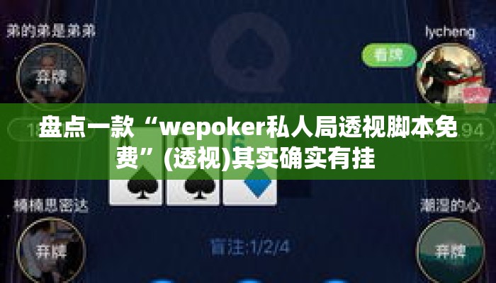 盘点一款“wepoker私人局透视脚本免费”(透视)其实确实有挂 