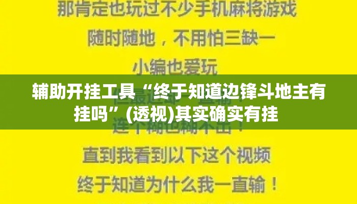 辅助开挂工具“终于知道边锋斗地主有挂吗”(透视)其实确实有挂 