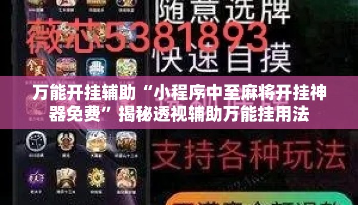 万能开挂辅助“小程序中至麻将开挂神器免费”揭秘透视辅助万能挂用法