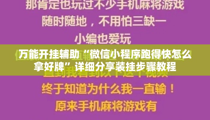 万能开挂辅助“微信小程序跑得快怎么拿好牌”详细分享装挂步骤教程