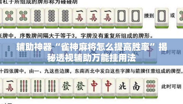 辅助神器“雀神麻将怎么提高胜率”揭秘透视辅助万能挂用法