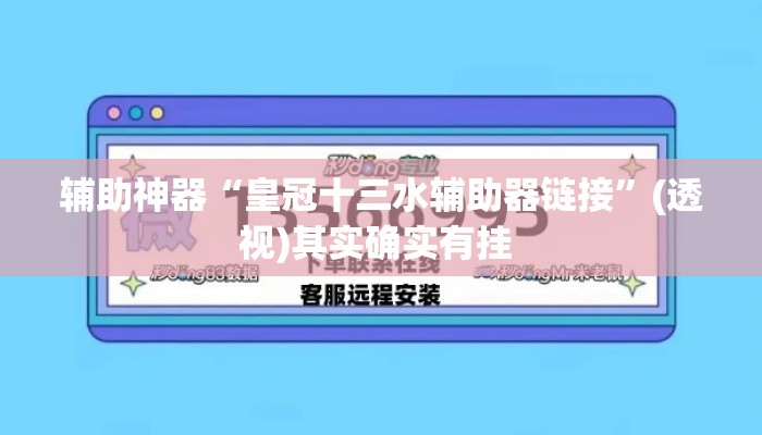 辅助神器“皇冠十三水辅助器链接”(透视)其实确实有挂 