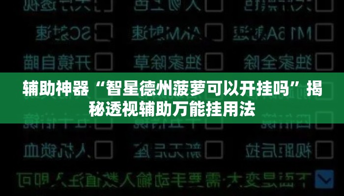 辅助神器“智星德州菠萝可以开挂吗”揭秘透视辅助万能挂用法