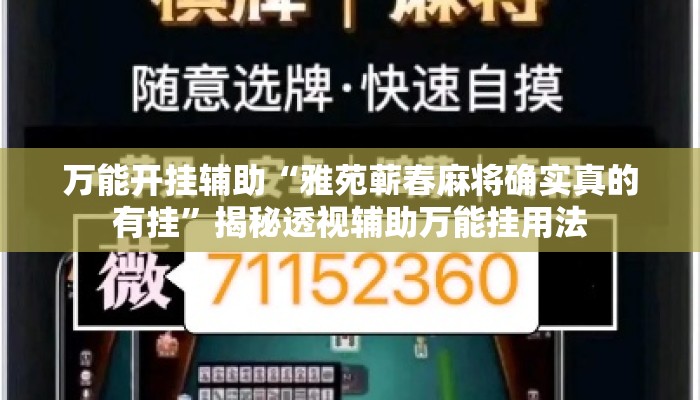 万能开挂辅助“雅苑蕲春麻将确实真的有挂”揭秘透视辅助万能挂用法