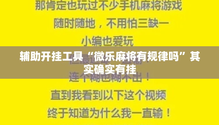 辅助开挂工具“微乐麻将有规律吗	”其实确实有挂