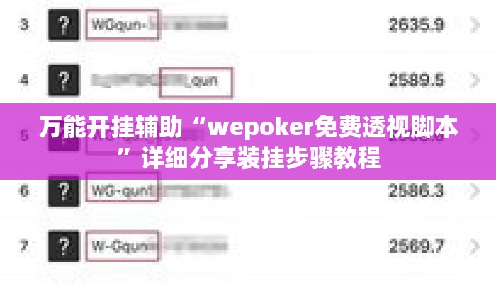 万能开挂辅助“wepoker免费透视脚本	”详细分享装挂步骤教程