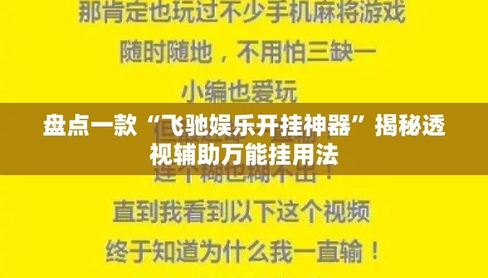 盘点一款“飞驰娱乐开挂神器”揭秘透视辅助万能挂用法