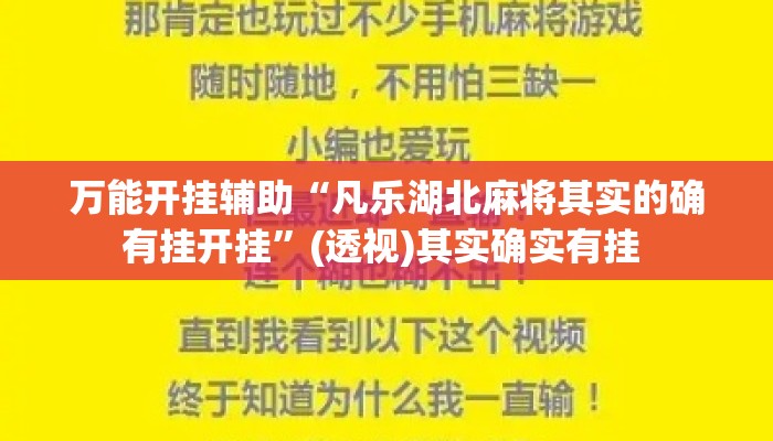 万能开挂辅助“凡乐湖北麻将其实的确有挂开挂”(透视)其实确实有挂 