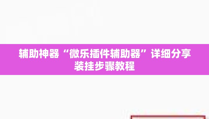辅助神器“微乐插件辅助器”详细分享装挂步骤教程