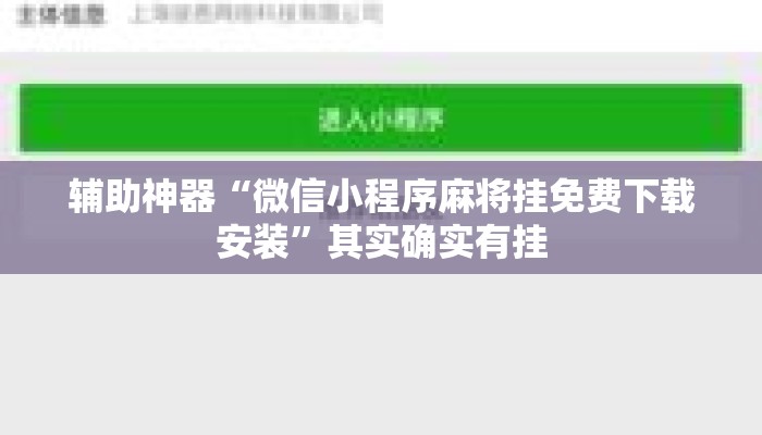 辅助神器“微信小程序麻将挂免费下载安装”其实确实有挂