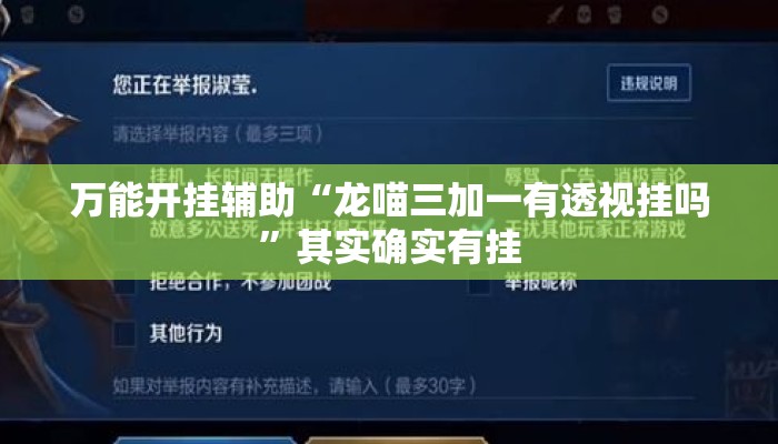 万能开挂辅助“龙喵三加一有透视挂吗	”其实确实有挂
