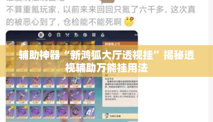 辅助神器“新鸿狐大厅透视挂”揭秘透视辅助万能挂用法
