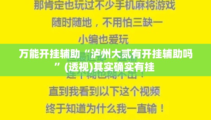 万能开挂辅助“泸州大贰有开挂辅助吗”(透视)其实确实有挂 