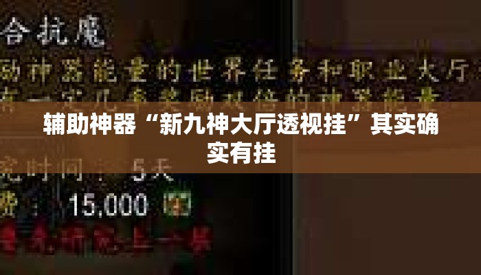 辅助神器“新九神大厅透视挂”其实确实有挂