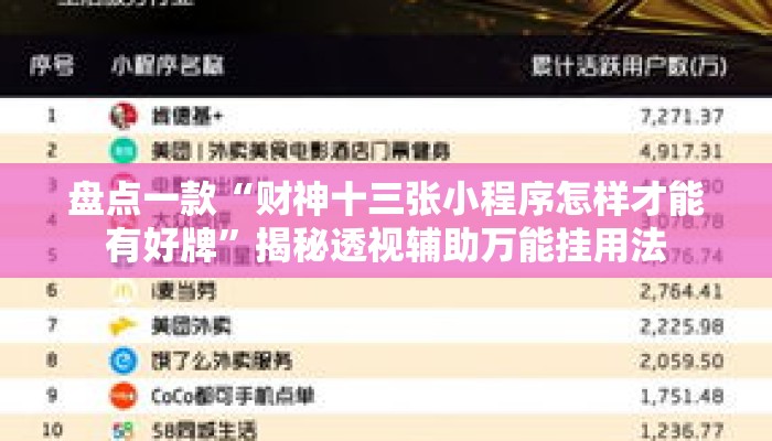 盘点一款“财神十三张小程序怎样才能有好牌”揭秘透视辅助万能挂用法