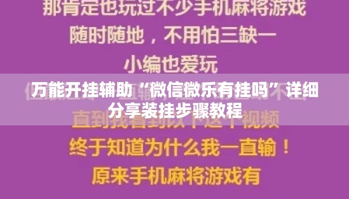万能开挂辅助“微信微乐有挂吗”详细分享装挂步骤教程